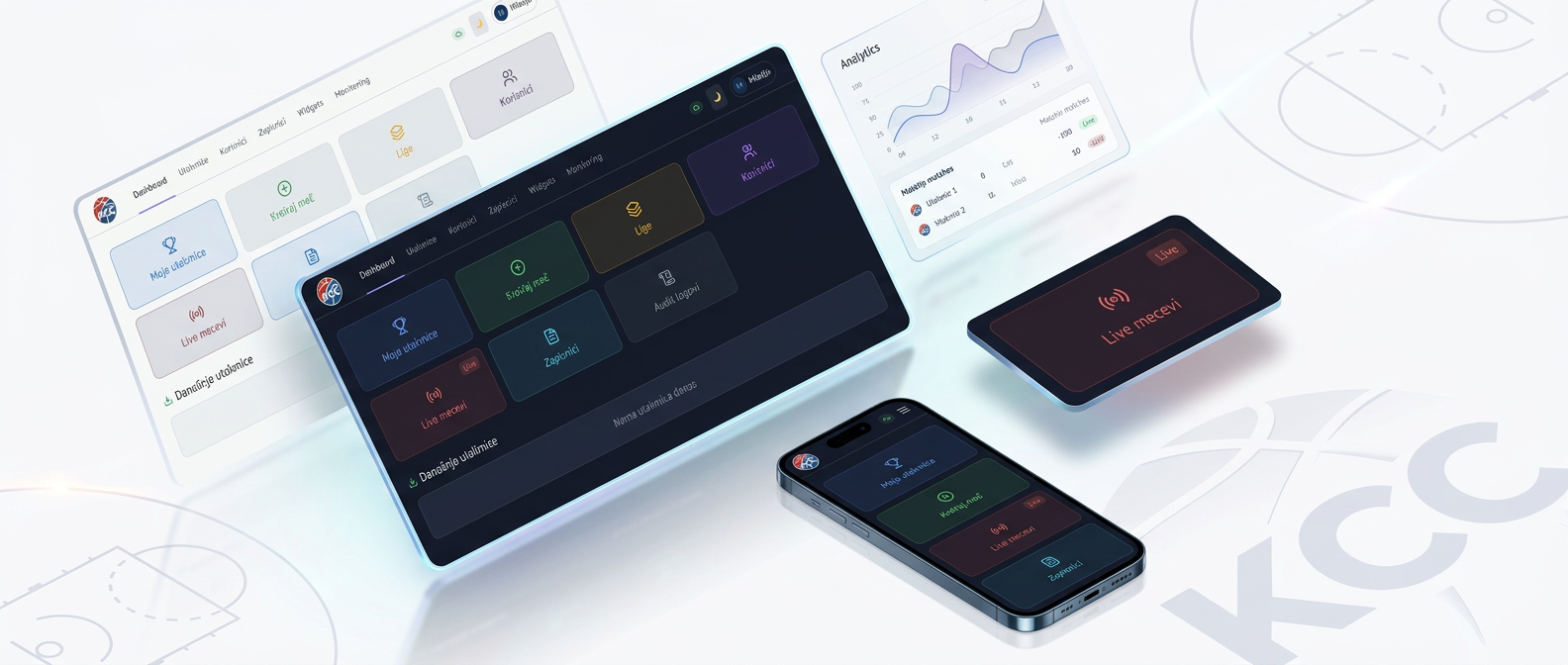 Digital Scoresheet interface across tablet, phone and desktop devices